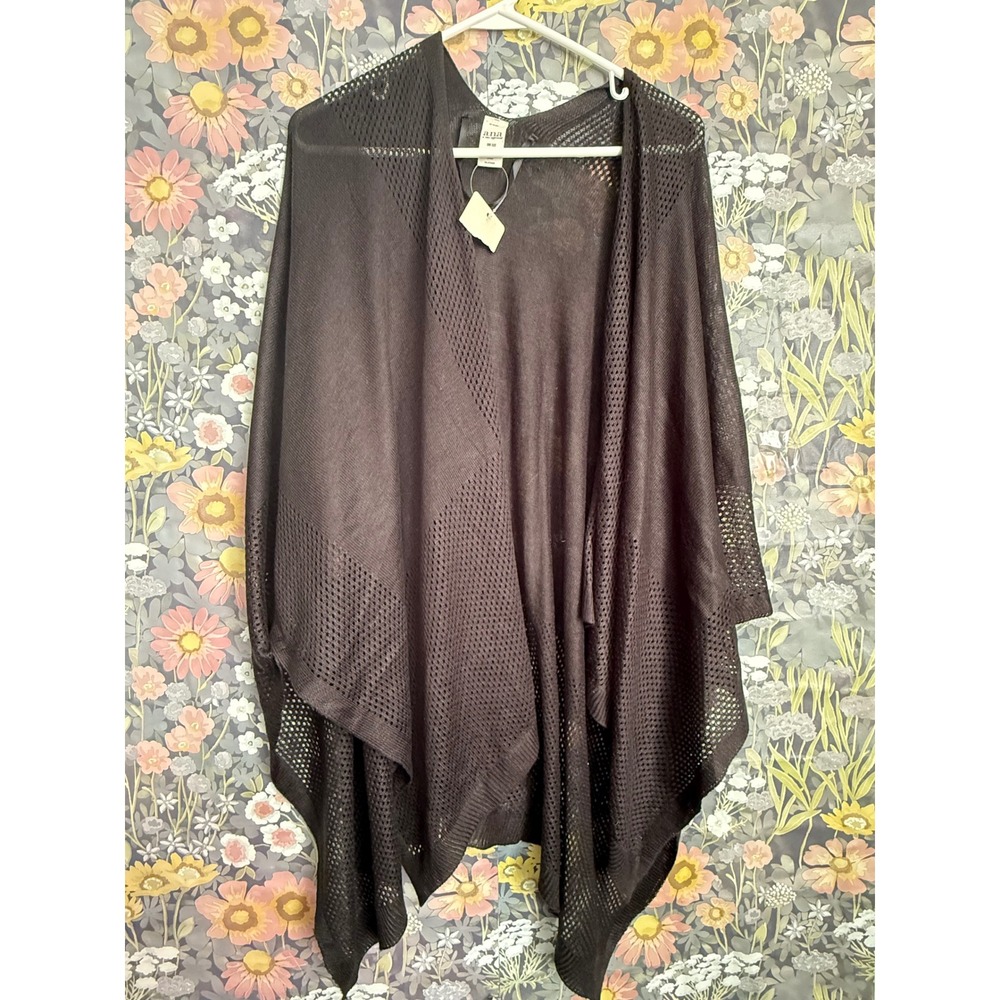 ANA A New Approach Black Sheer Knit Open Front Poncho Shawl One Size
